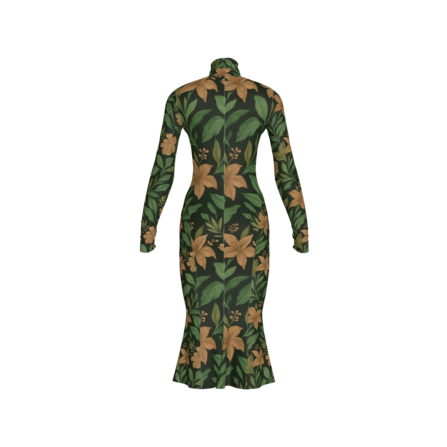 FLORAL TURTLENECK LONG SLEEVE DRESS