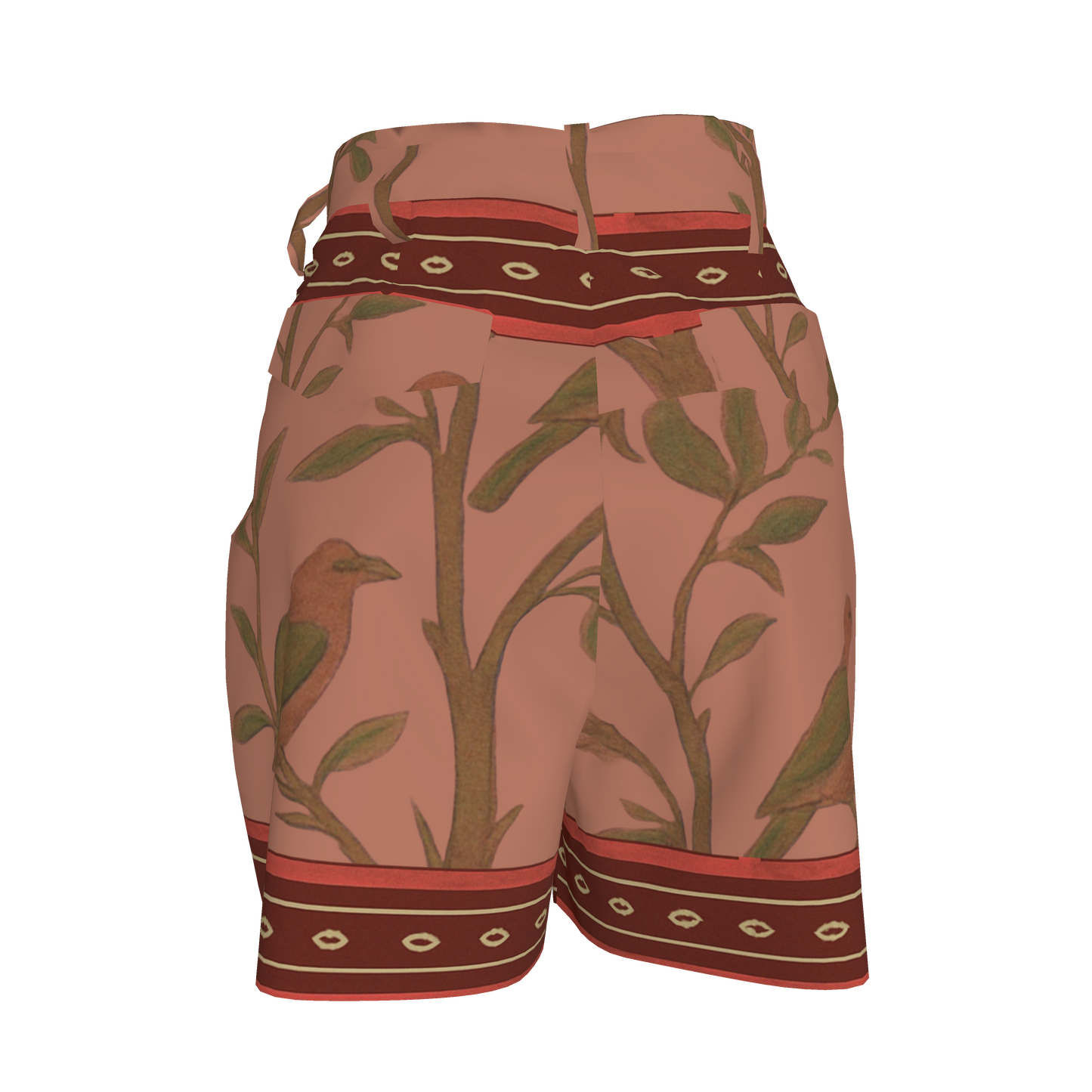 PINK BIRDS PLEATED SHORTS