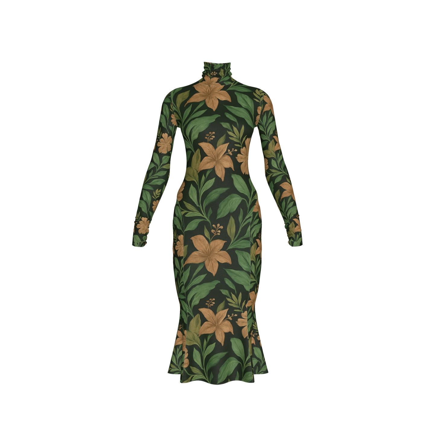 FLORAL TURTLENECK LONG SLEEVE DRESS
