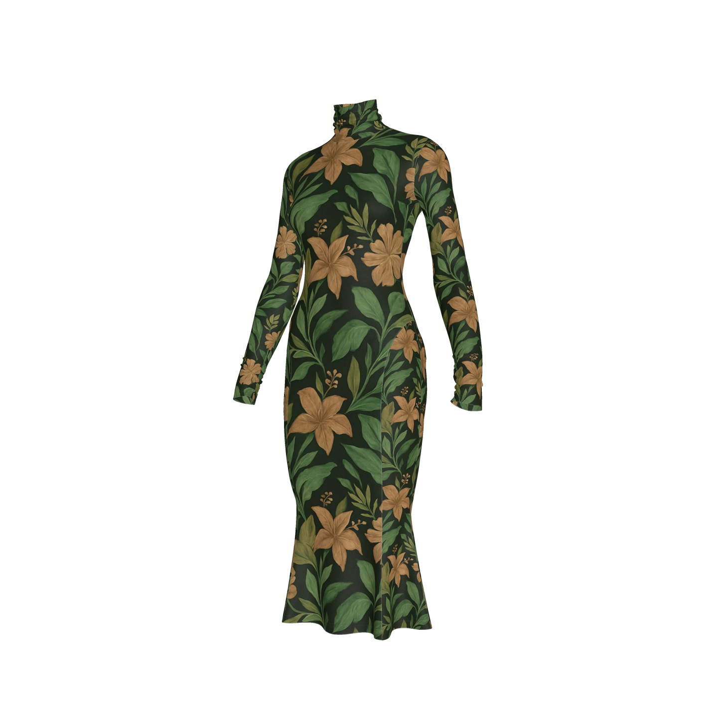 FLORAL TURTLENECK LONG SLEEVE DRESS