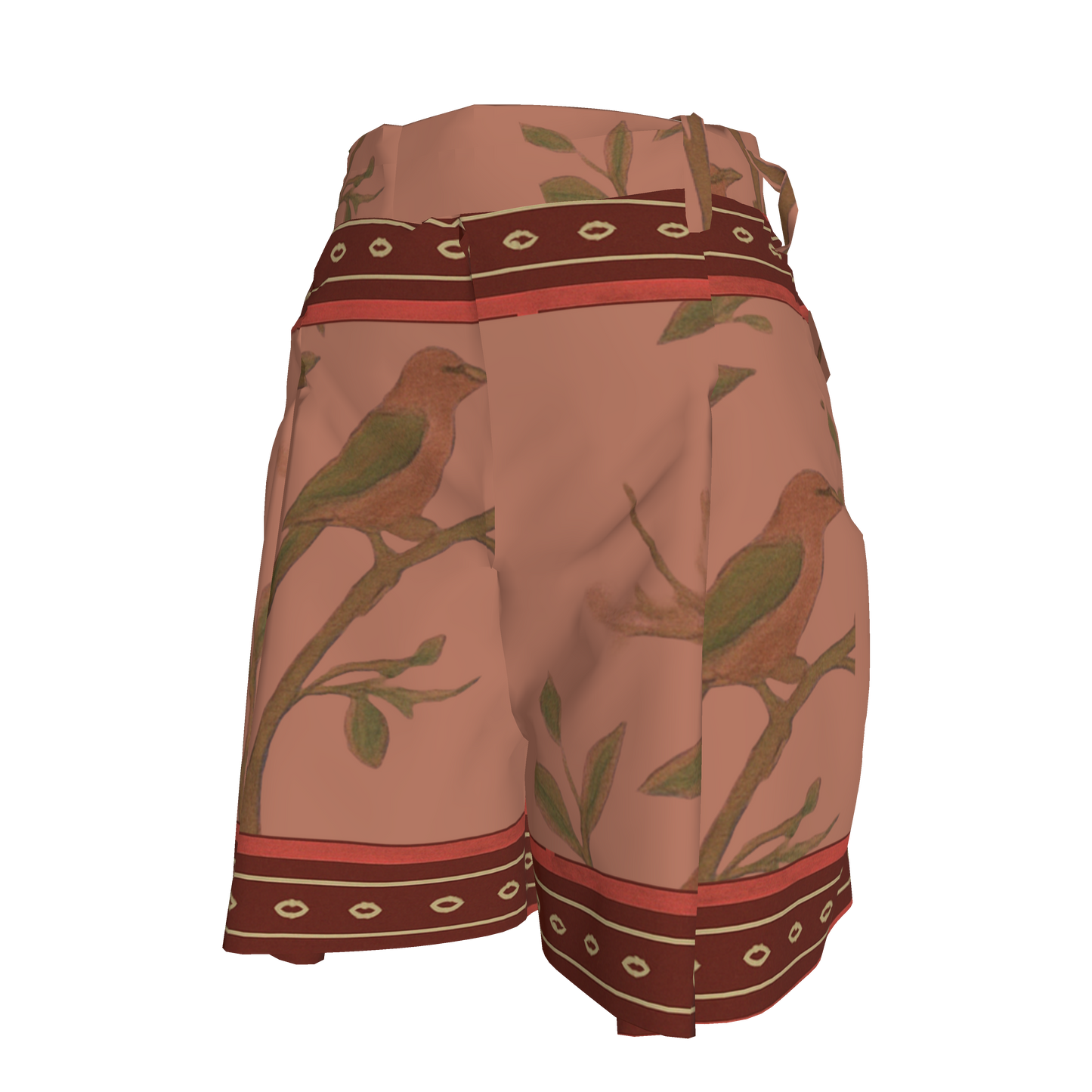PINK BIRDS PLEATED SHORTS