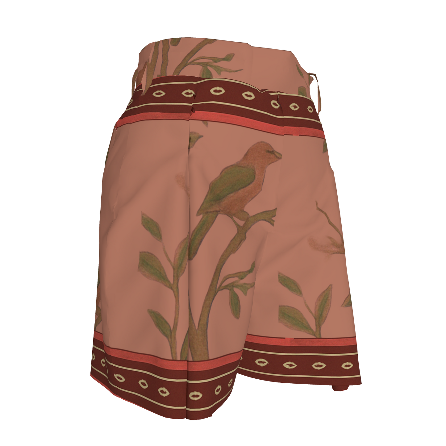 PINK BIRDS PLEATED SHORTS