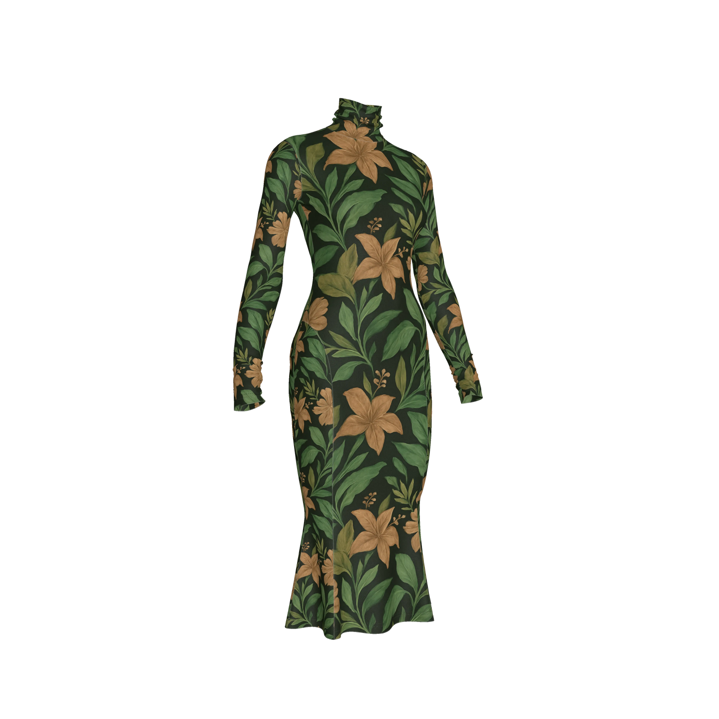 FLORAL TURTLENECK LONG SLEEVE DRESS