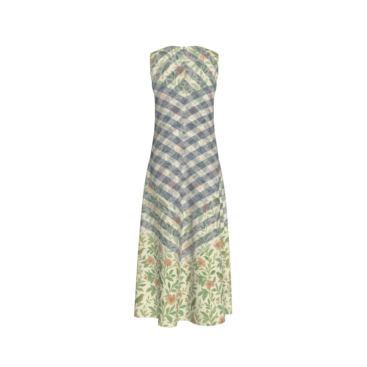 FLORAL STRIPES V NECK A LINE DRESS