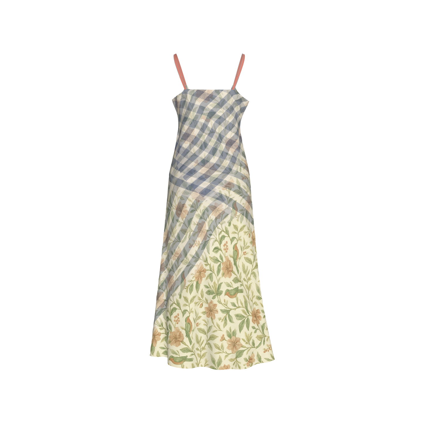 FLORAL STRIPES BIAS SLIP DRESS