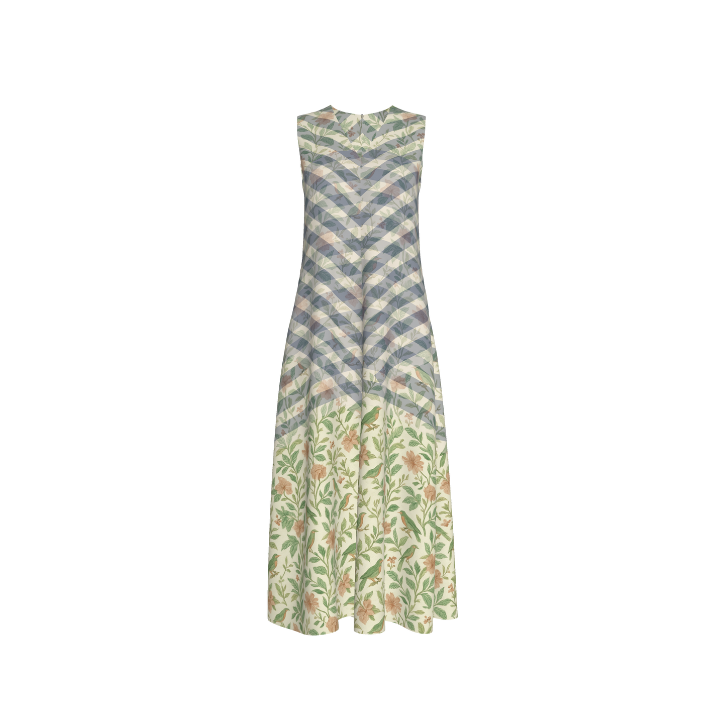 FLORAL STRIPES V NECK A LINE DRESS