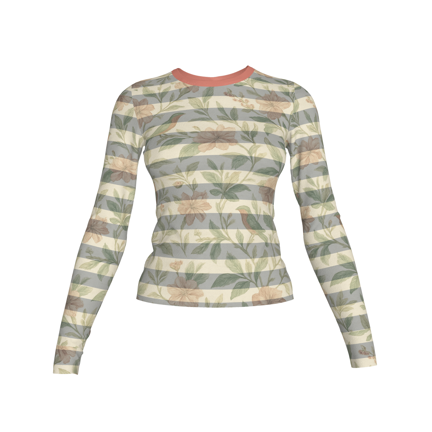 FLORAL STRIPES LONG SLEEVE T SHIRT