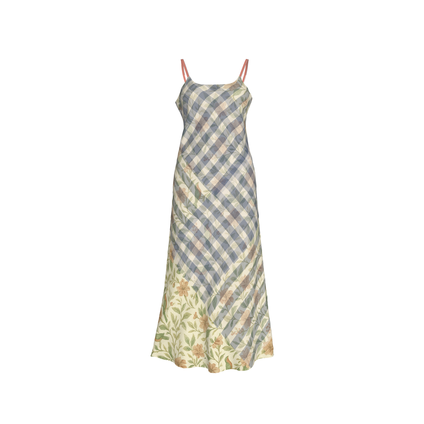 FLORAL STRIPES BIAS SLIP DRESS