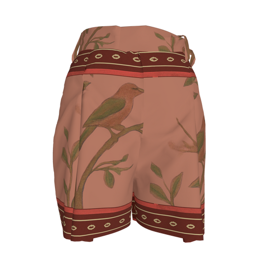 PINK BIRDS PLEATED SHORTS