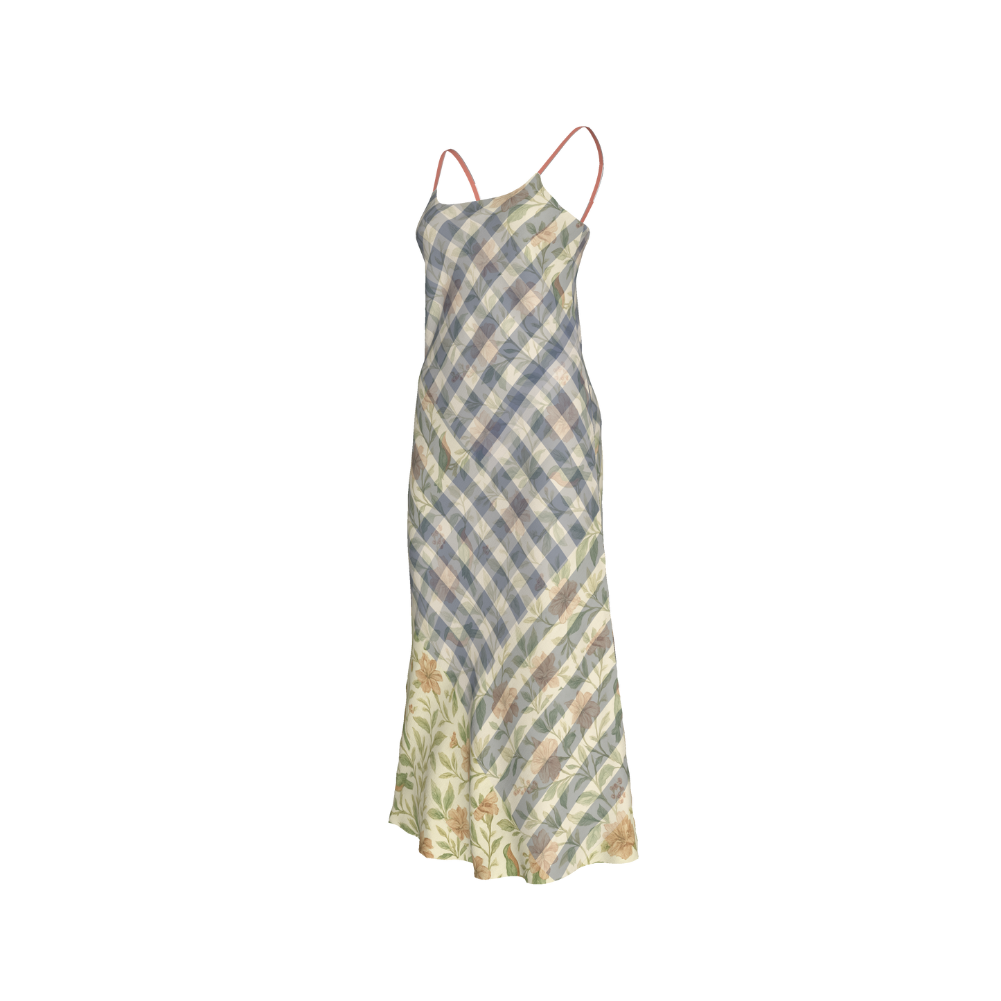 FLORAL STRIPES BIAS SLIP DRESS