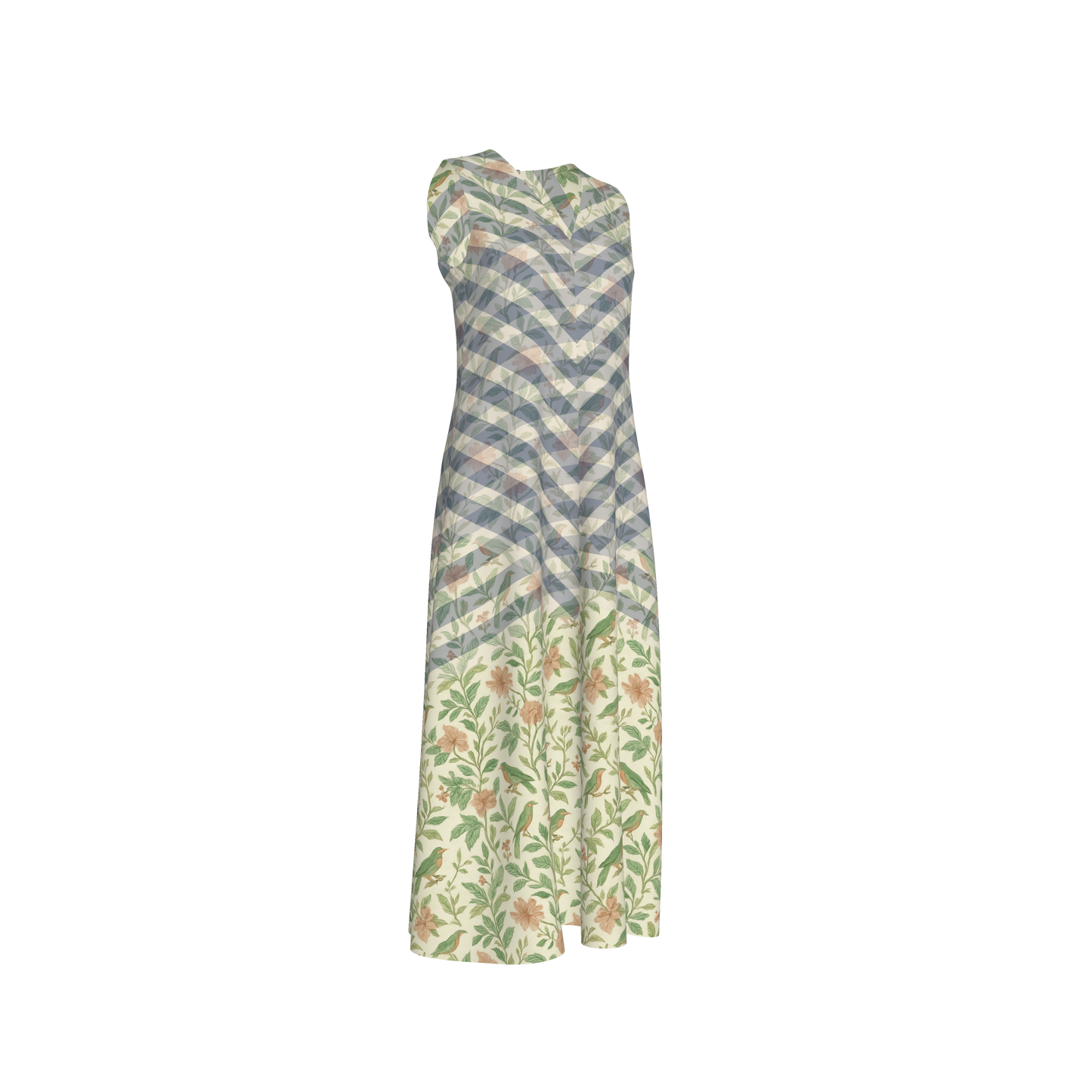 FLORAL STRIPES V NECK A LINE DRESS